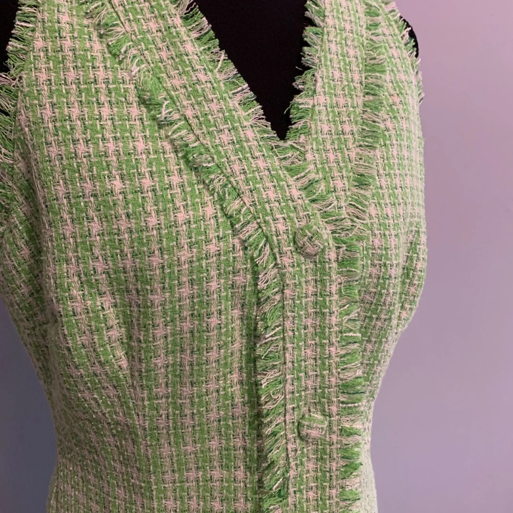 NWT Green and White Sleeveless Tweed Minidress - Picture 2 of 8